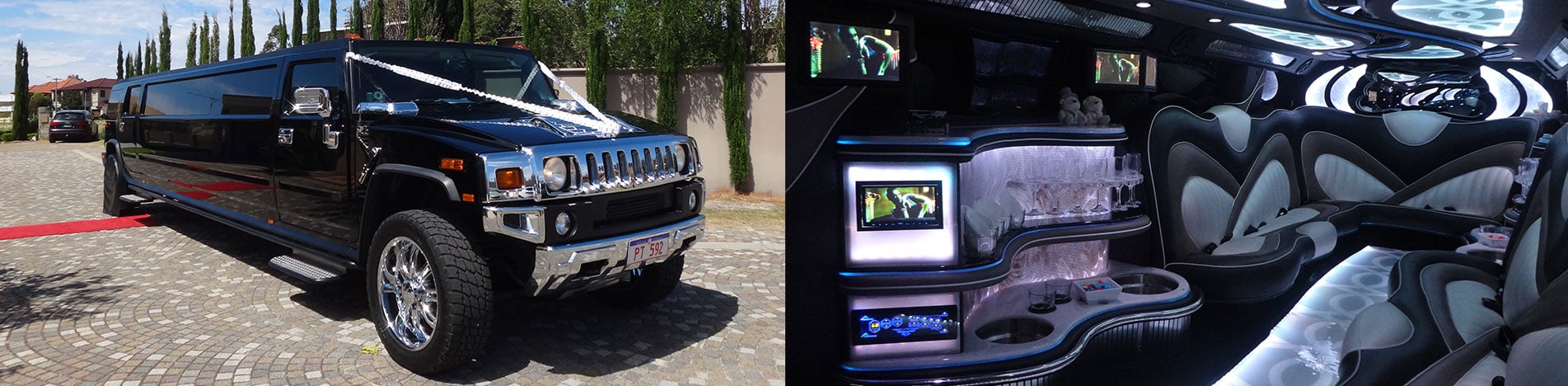 Sleek black hummer limo exterior with modern interior
