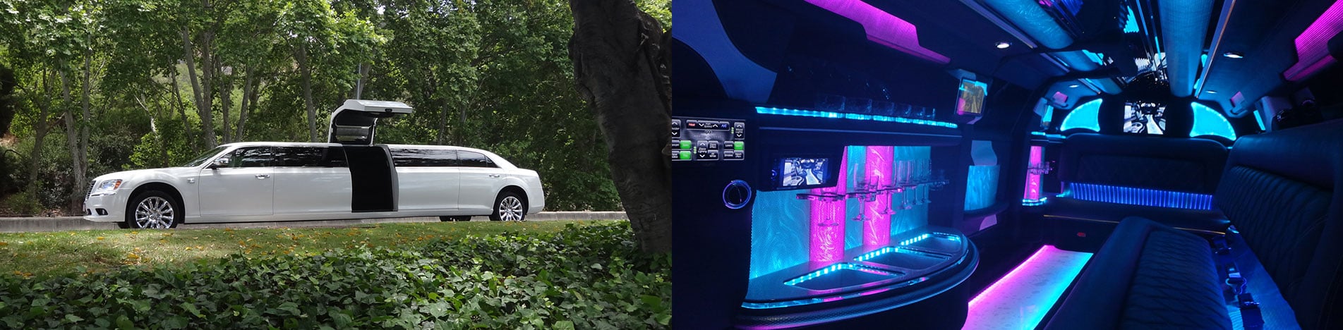 White chrysler wedding hire car interior and exterior