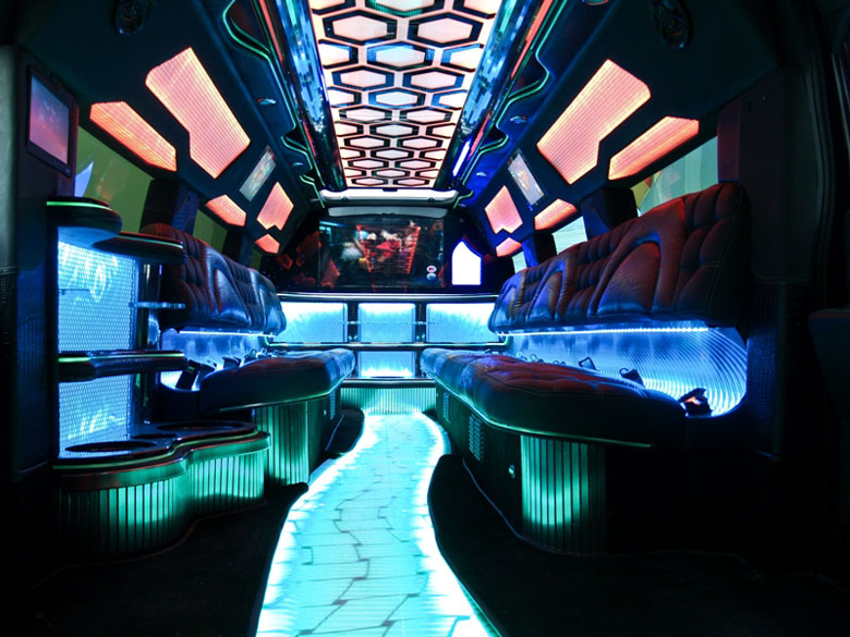 High tech interior of white H2 limousine