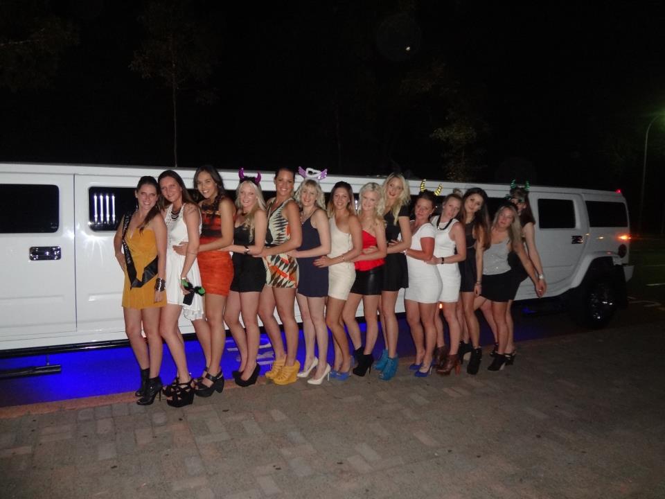 Bachelorette Party Group Photo with Hummer Limousine