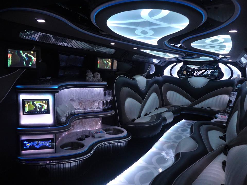 fancy limo interior with tv monitor