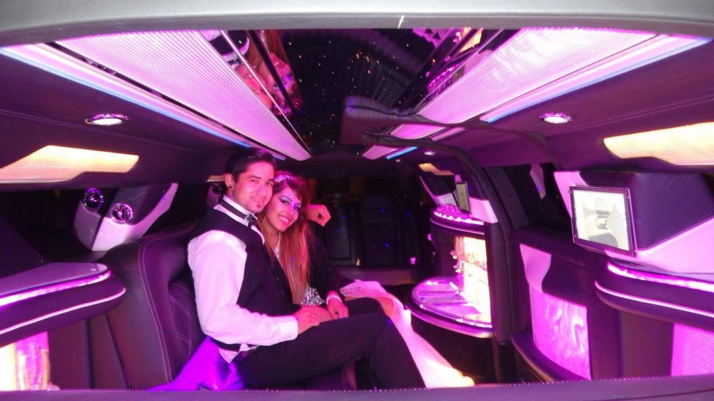 couple in a limousine on their anniversary